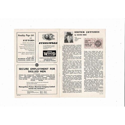 1958/59 Manchester United v West Ham United Football Programme