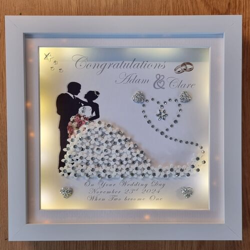 Personalised 3D Wedding Dress Keepsake Frame with LED Lights | Unique Wedding Gift