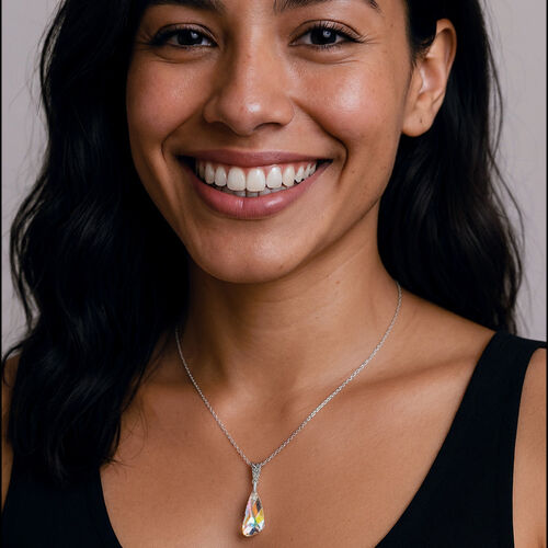 Angled Oblong Aurora Borealis Crystal Pendant