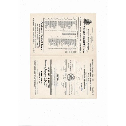 1957/58 Southampton v Brentford Football Programme