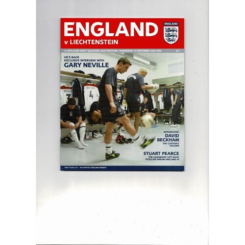 2003 England v Liechtenstein Football Programme