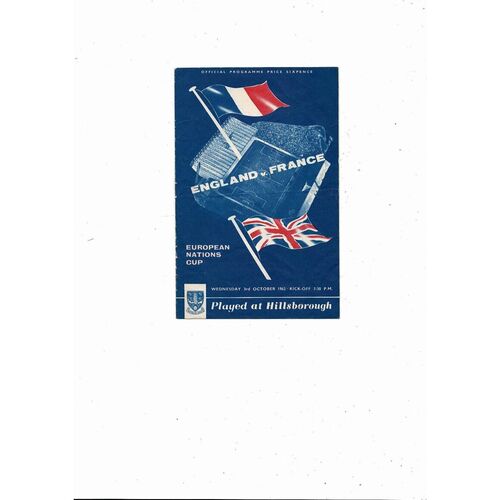 1962 England v France Football Programme @ Sheffield Wednesday