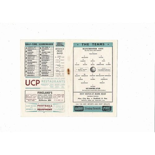 1954/55 Manchester City v Sunderland Football Programme