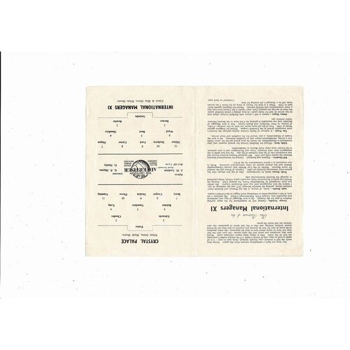 Crystal Palace v International Managers X1 Friendly Football Programme 1955/56