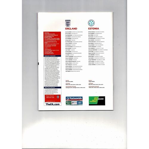 2007 England v Estonia Football Programme