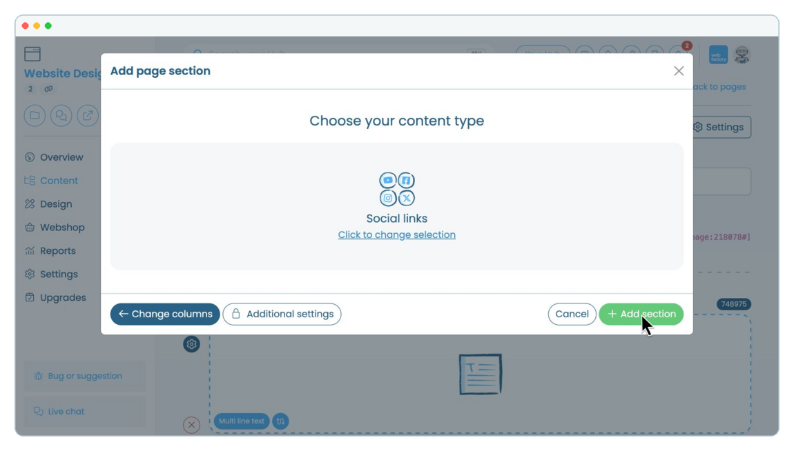 How to add social media links to a website page | Webfactory Support | Webfactory