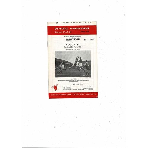1963/64 Brentford v Hull City Football Programme
