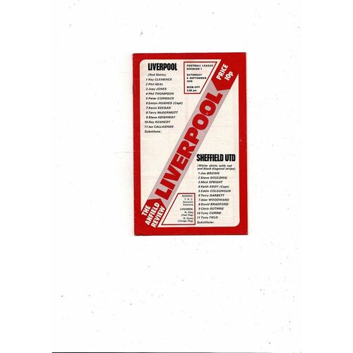 1975/76 Liverpool v Sheffield United Football Programme