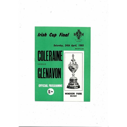 1965 Coleraine v Glenavon Irish Cup Final Football Programme