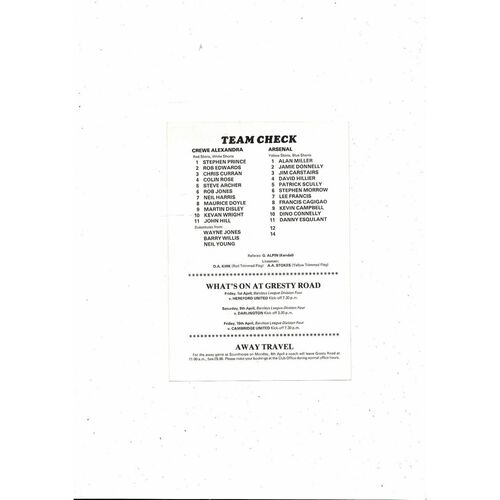 Crewe Alexandra v Arsenal FA Youth Cup Football Programme 1987/88