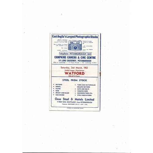Peterborough United v Burnley Friendly Football Programme 1962/63