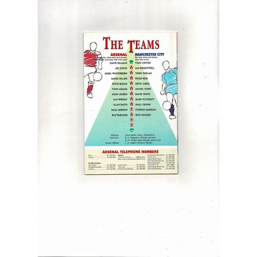 1992/93 Arsenal v Manchester City Football Programme