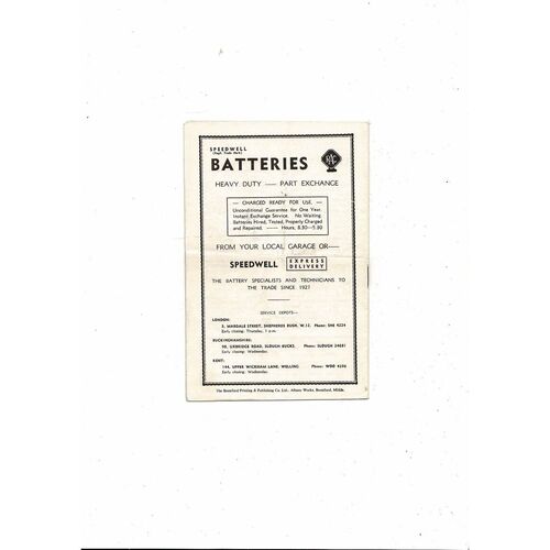 1956/57 Brentford v Southend United Football Programme