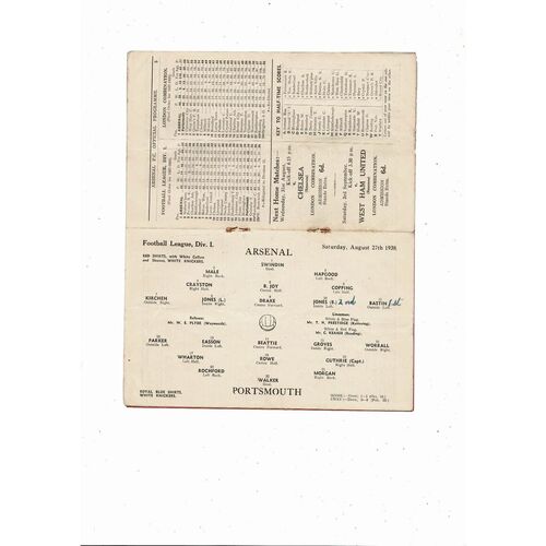 1938/39 Arsenal v Portsmouth Football Programme