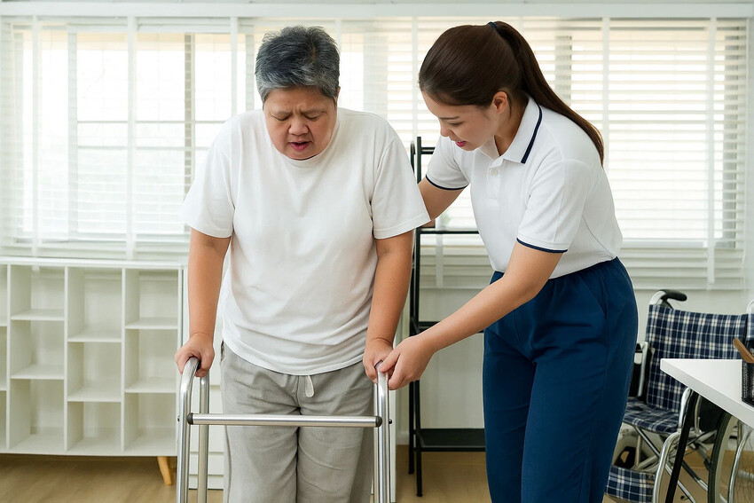 London Physio training a client on home based balance and walking exercises