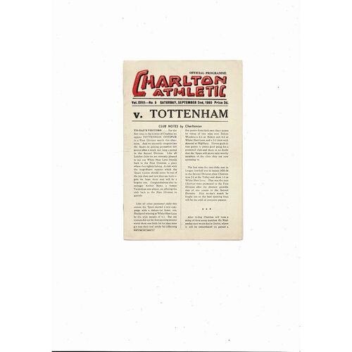 1950/51 Charlton Athletic v Tottenham Hotspur Football Programme