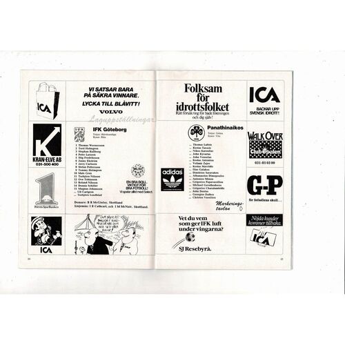Gothenburg v Panatinakios European Cup Football Programme 1984/85