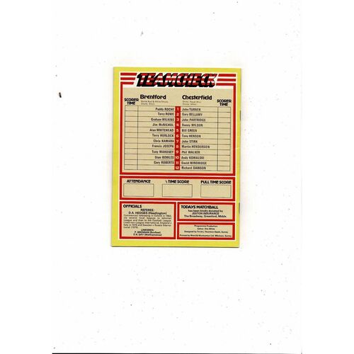1982/83 Brentford v Chesterfield Football Programme