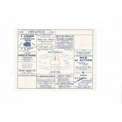 1959/60 Southall v Hayes Middlesex Charity Cup Football Programme