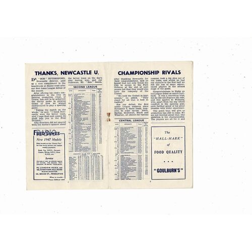 1946/47 Manchester City v Burnley Football Programme