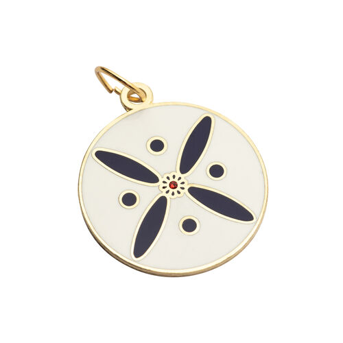 Round Pendant. The Persian Cross. Deep Purple on White with 1 Central Red Stone.