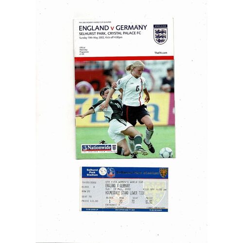 2002 England v Germany Women's International Football Programme + Ticket @ Crystal Palace