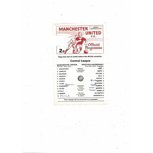 Manchester United v Sheffield Wednesday Central League Programme 1976/77