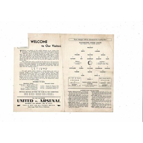 Manchester United v Newcastle United FA Youth Cup Football Programme 1961/62