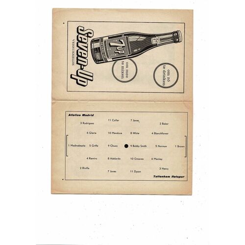 1963 Atletico Madrid v Tottenham Hotspur European Cup Winners Cup Final Programme