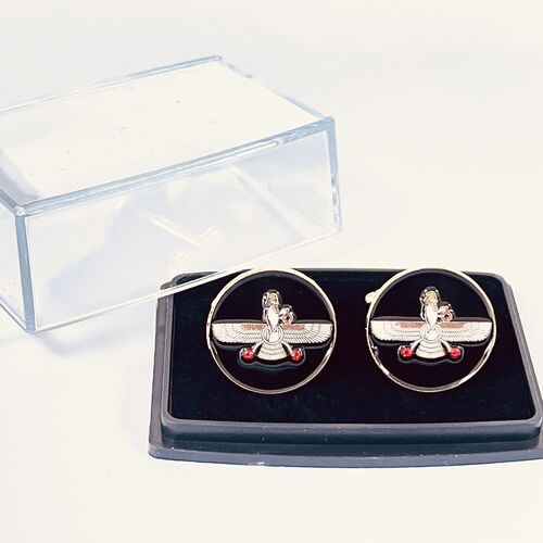 Cufflinks. Farvaher Design. Black with 2 Red Stones.