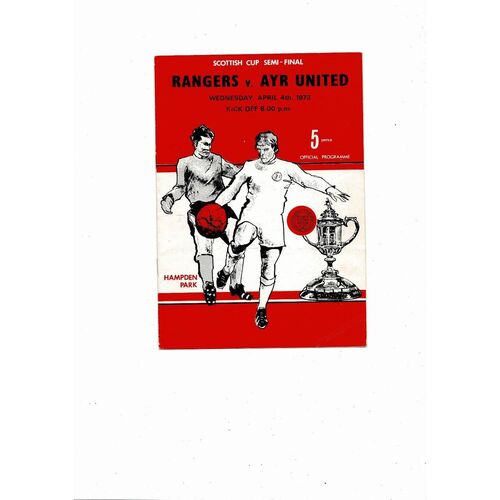 1973 Rangers v Ayr United Sottish Cup Semi Final Football Programme