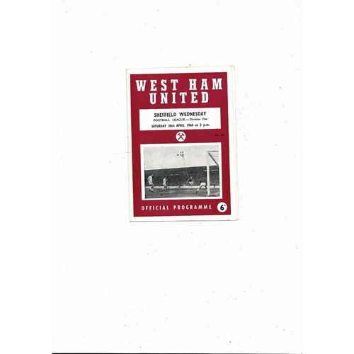 1959/60 West Ham United v Sheffield Wednesday Football Programme