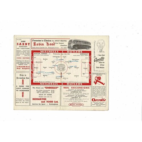 1952/53 Nottingham Forest v Barnsley Football Programme