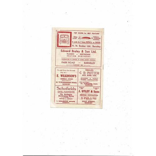 1957/58 Barnsley v Stoke City Football Programme