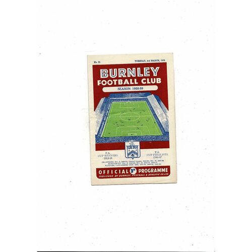 1958/59 Burnley v Aston Villa FA Cup Sixth Round Replay Football Programme