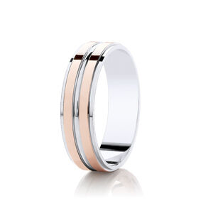 9ct 5mm TWO COLOUR diamond cut two channel contrast ring