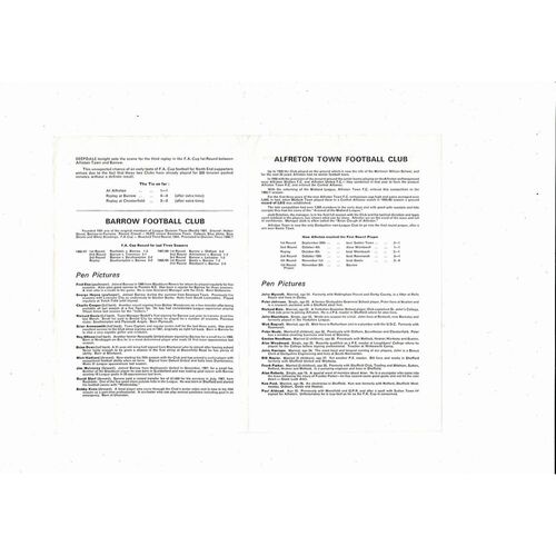 Alfreton Town v Barrow FA Cup 3rd Replay Football Programme 1969/70 @ Preston