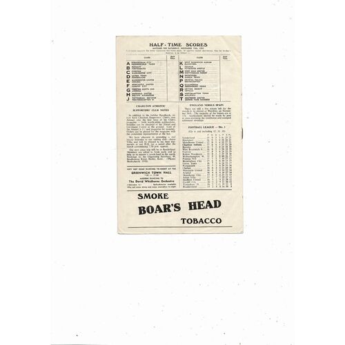 1955/56 Charlton Athletic v Aston Villa Football Programme