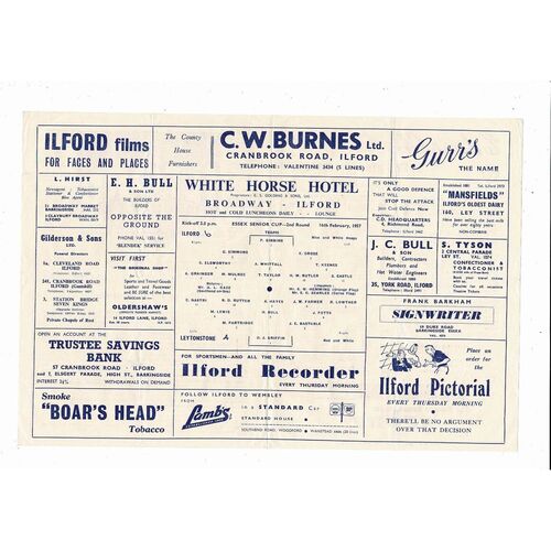 1956/57 Ilford v Leytonstone Essex Senior Cup Football Programme