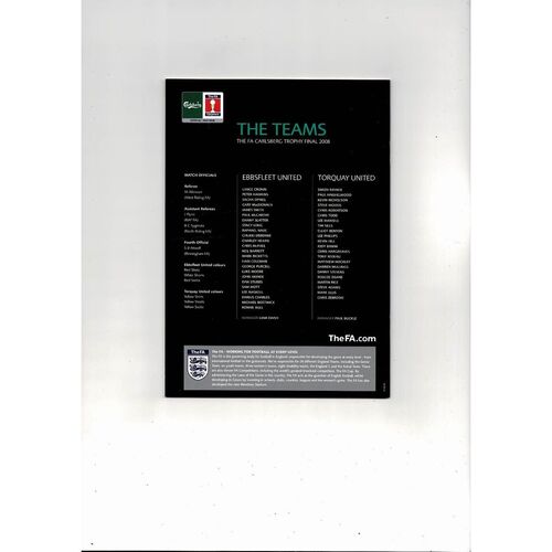 2008 Ebbsfleet United v Torquay United FA Trophy Final Football Programme