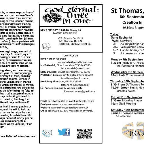 Pew Sheet | The Parish of St Thomas, Exeter