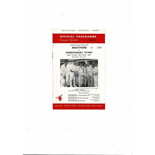 1963/64 Brentford v Shrewsbury Town Football Programme