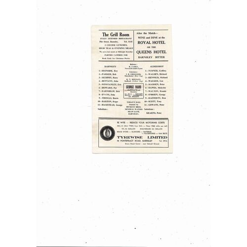 1967/68 Barnsley v Aldershot Football Programme