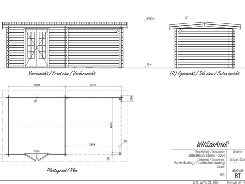 3.0mtr x 3.0mtr + 3.0mtr Veranda Apex Log Cabin Style building