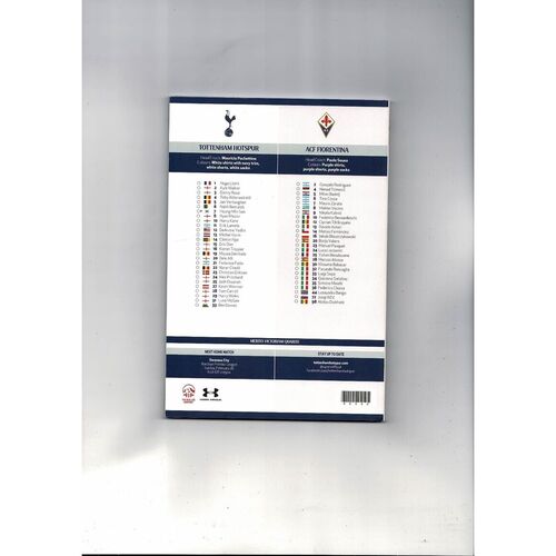 Tottenham Hotspur v ACF Florentina Europa League Football Programme 2015/16