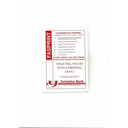 Selby Town v Doncaster Rovers & Barnsley Friendly Football Programme 1992/93