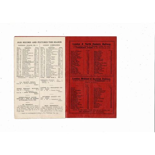 1938/39 Arsenal v West Ham United Football Combination Programme