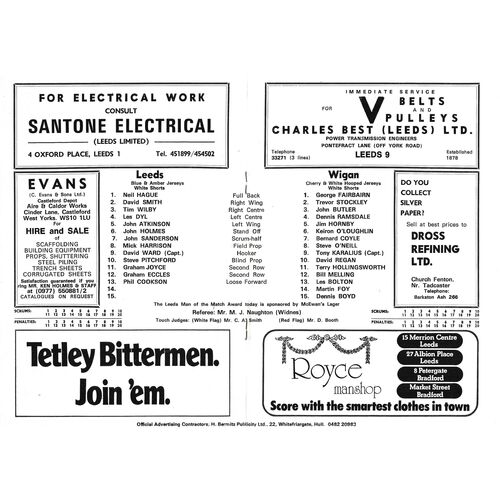 1978/79 Leeds v Wigan (20/05/1979) Premiership Competition Semi-Final Rugby League Programme