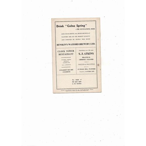 1958/59 Watford v Chester Football Programme