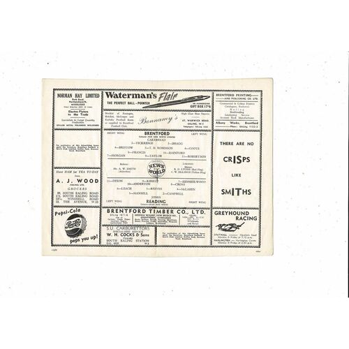 1955/56 Brentford v Reading Football Programme